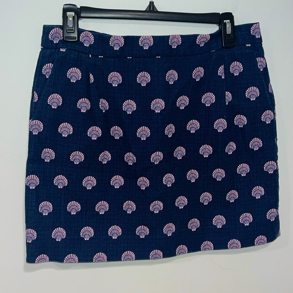 J Crew Cotton Textured Navy/Pink Mini Skirt Seashell Print 8
